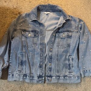 Forever 21 Light Blue Denim Jacket with Pearl Details